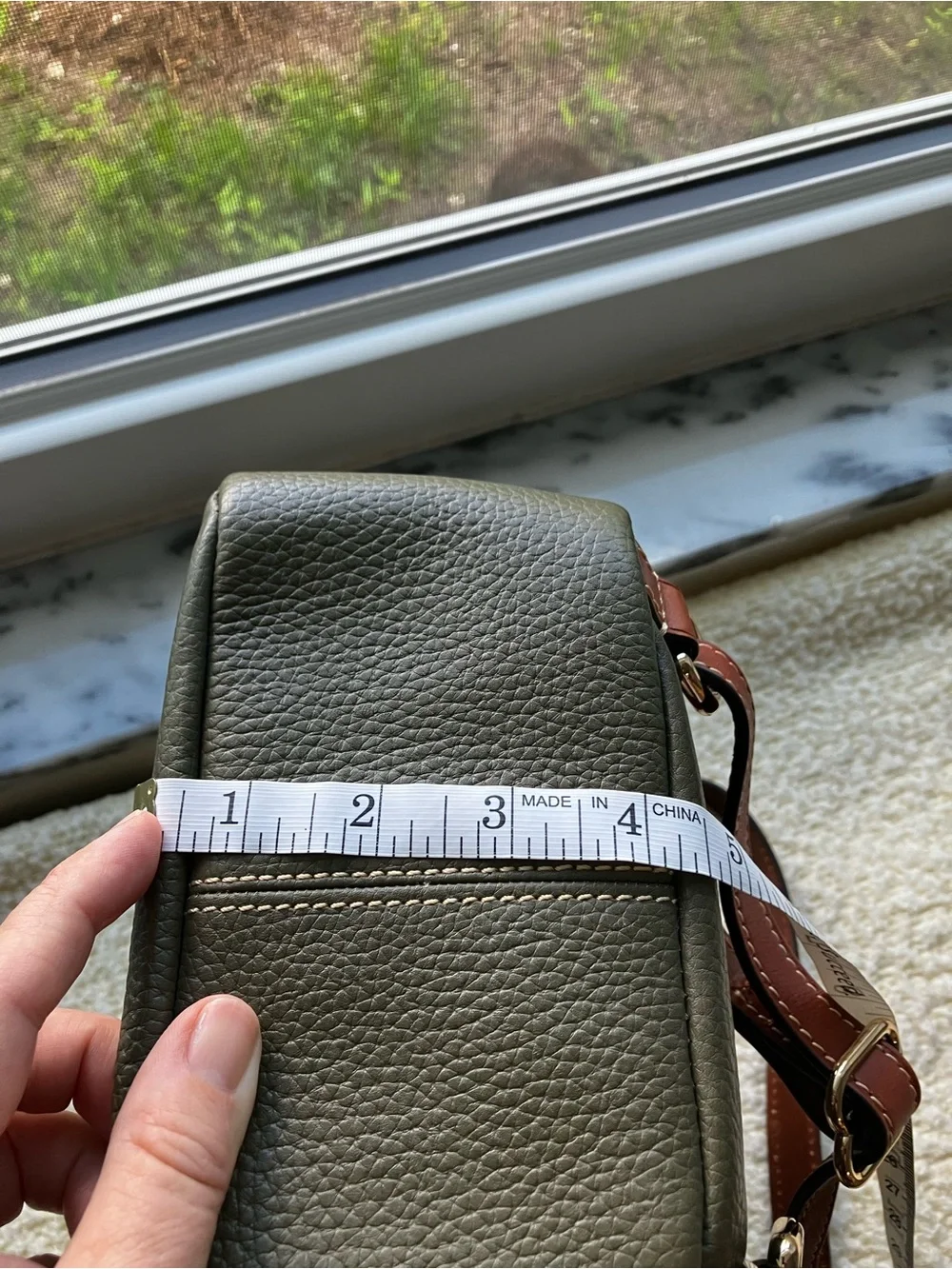 Dooney & Bourke Olive Pebble Leather Mini Backpack with Brown Trim
